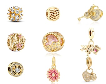 Dijes de circonita cúbica chapados en oro para pulseras de estilo europeo. ¡Obtén un 50% de descuento!