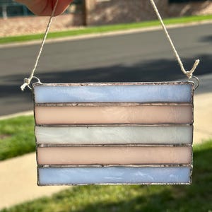 Handmade Stained Glass Transgender Pride Flag - LGBTQ+ Suncatcher - Trans Flag Window Art - Inclusive Pride Decor