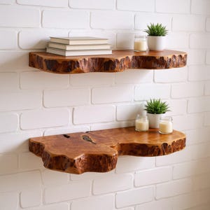Live edge floating shelf rustic solid wood wall mount art bookshelf wavy hanging custom floating shelves home decor gift