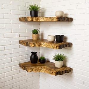 Floating corner shelf live edge furniture shelves on wall solid wood bookshelf wall mounted handmade decoration