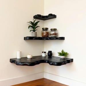 Floating corner shelves wood black bookshelf wall mount live edge shelf on wall bookshelves decoration