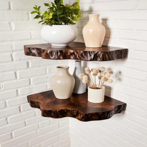 Floating corner wood shelves wall mounted bookshelf solid wood live edge shelf decor for home
