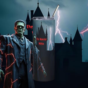 Frankenstein Mood Tumbler, 20oz - Stainless Steel Drinkware for Halloween, Horror Lovers, Spooky Season, Unique Gift, Thermos