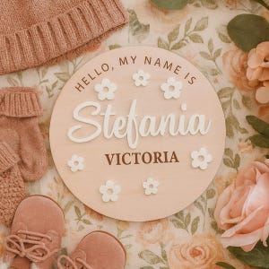 Personalized Retro Baby Name Announcement, Acrylic Baby Name Announcement Sign, Custom Baby Name Plaque, Newborn Photo Prop