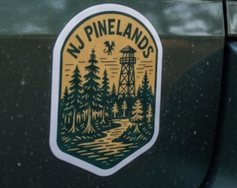NJ Pinelands Magnet, Pine Barrens Nature Decor, Vintage Forest Tower Design, Pine Barrens Souvenir, New Jersey Gift, Nature Fridge Magnet