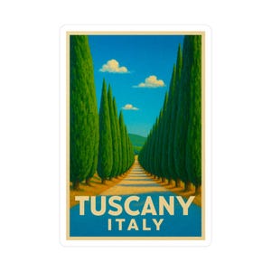 Tuscany Italy Vinyl Decal: Vintage Travel Sticker, Italian Cypress Art