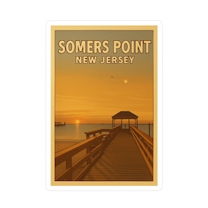 Vintage-Inspired Vinyl Decals, Travel Stickers, Wall Art, Somers Point, New Jersey, Jersey Shore Decor