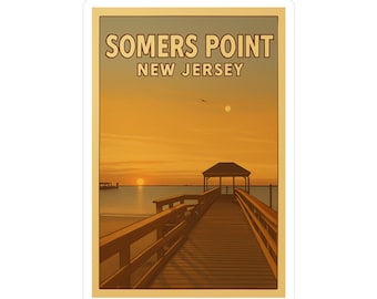 Vintage-Inspired Vinyl Decals, Travel Stickers, Wall Art, Somers Point, New Jersey, Jersey Shore Decor