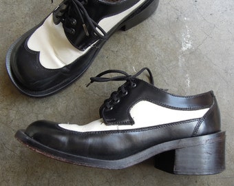 leather Women/'s size 8.5 in dark brown lug sole wingtip spectator oxfords 1990/'s heavy