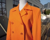 Vtg 90 39 s Soft Wool Angora Blend Double Breasted Short Jacket Peacoat Coat Light Tangerine Orange Mod Boxy Womens Size M 6 1990s