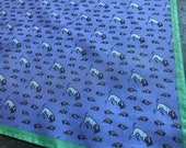 Vtg Silk twill foulard Jack Russel Terrier Dog Hunting Rat Mouse Rodent Micro print pocket square handkerchief scarf vintage periwinkle