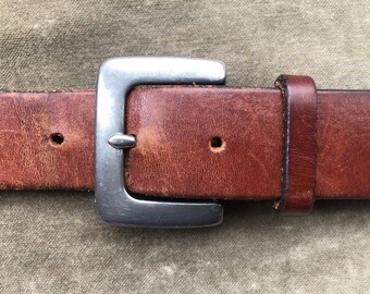 90s Thick Dark Brown Leather Belt Retro Oversize Silver  display picture 2