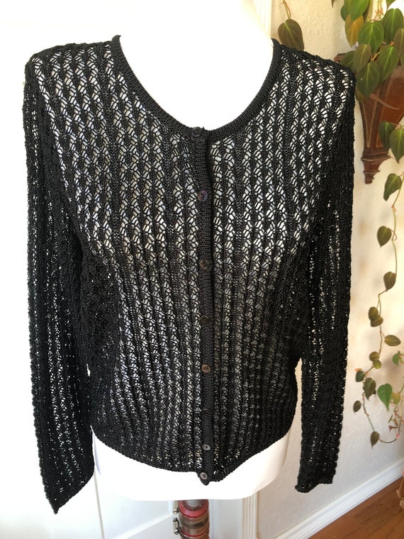 Sheer Lacy Knit Crochet Witchy Boho Black Cardiga… - image 7