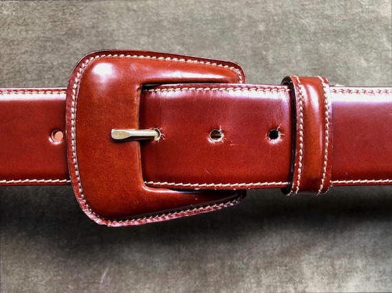 Vintage Saddle Brown Leather Belt Retro Self Covered Buckle  display picture 1