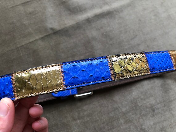 90s Genuine Snakeskin Patchwork Lapis Lazuli Blue… - image 7