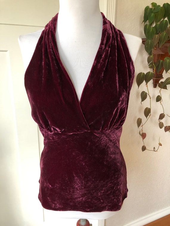 90s Velvet Halter Dark Plum Burgundy Tank Slip To… - image 3