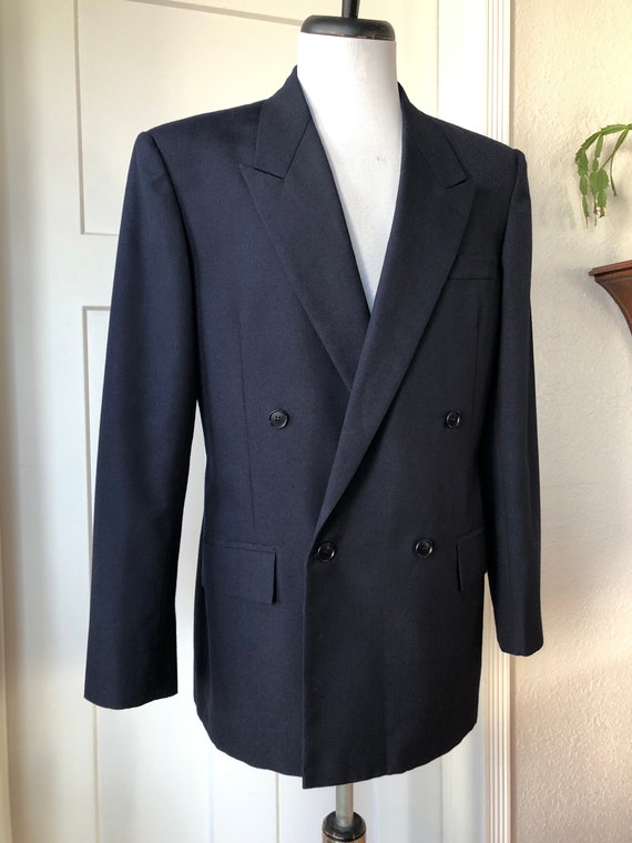 Mens Dark Navy Blue Wool Gabardine Double Breaste… - image 2