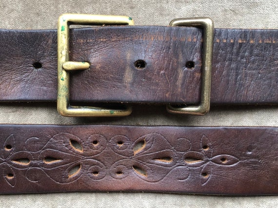Thick Dark Brown Leather Floral Pierced Lacy Belt M L Boho  display picture 1