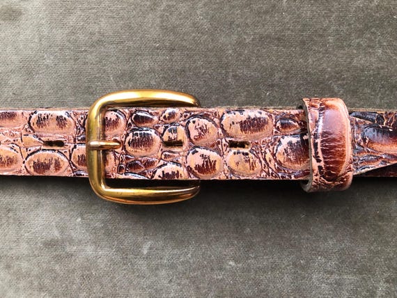 小物 Vintage Crocodile Design EyeletBelt 1940s 50s Tan Brown Alligator Croc Embossed Leather Belt Skinny