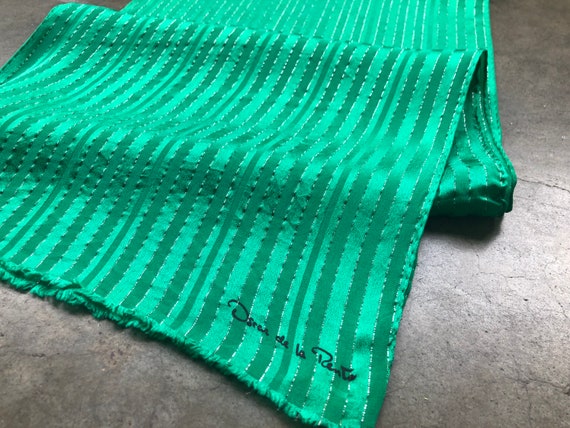Oscar de la Renta Green Silk Woven Satin Striped … - image 1