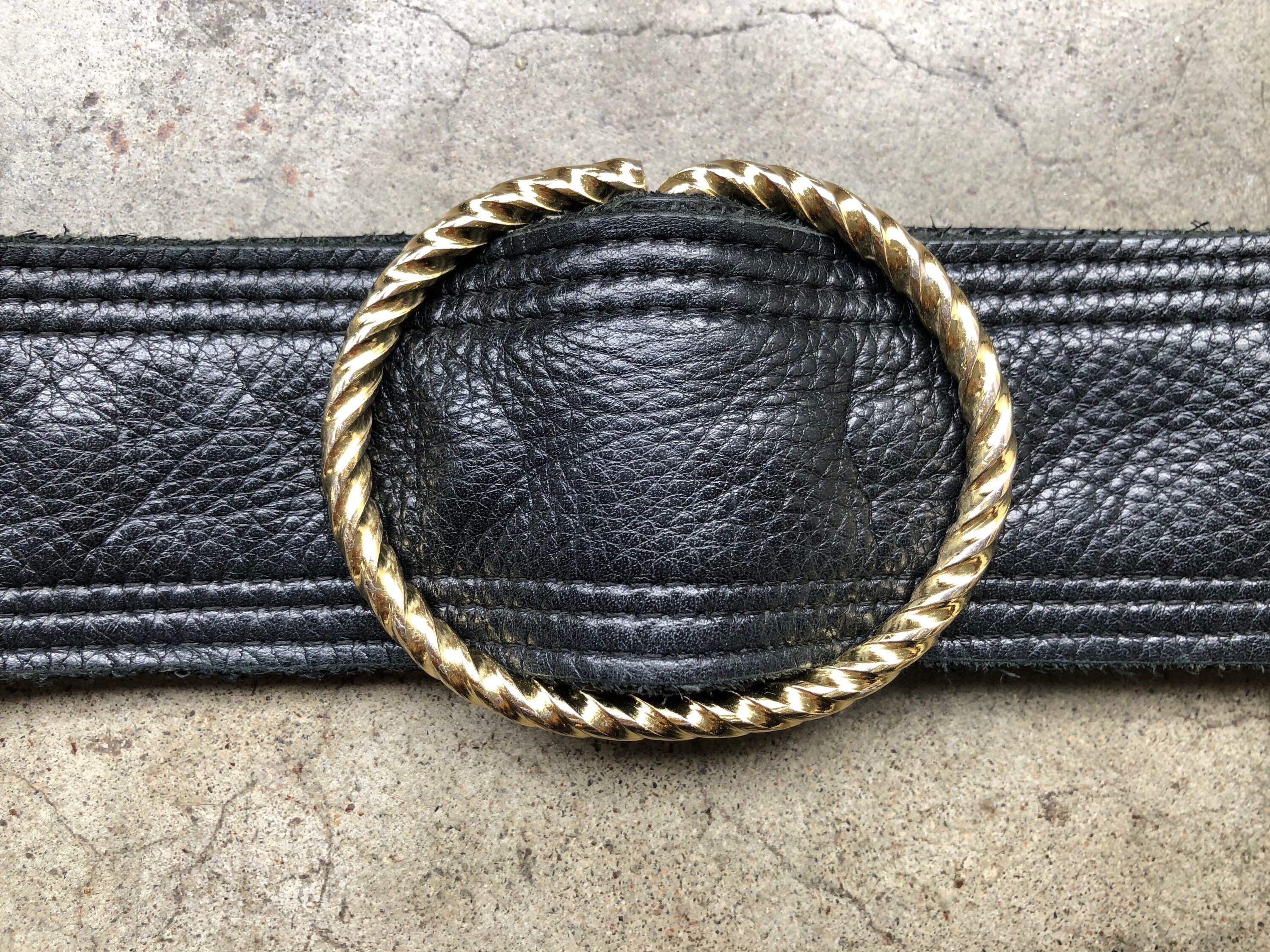 Vintage Sostanza Black Suede Quilted Belt Buckle Gold Twist Preppy Old Money 80s Classic Buckle Belt in Golden Oak – Altuzarra main image 3