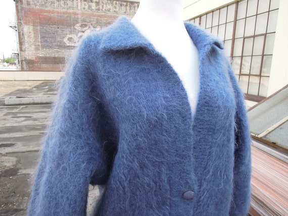 blue fluffy cardigan