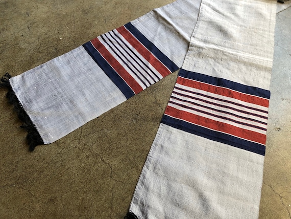 60s Silk Shantung Woven Striped Silver Gray Red N… - image 3