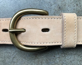 Thick Beige Tan Suede Leather Heavy Duty Solid Brass Buckle  display picture 3
