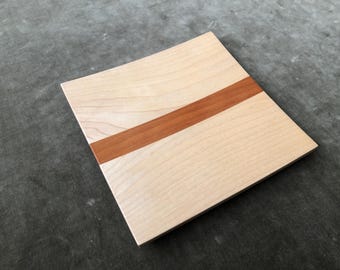 Japanese Handmade Turned Wood Natural Curved Small Square Dish Plate Tray Wooden Asian Decor Made in Japan Art Craft Zen Contemporary Stripe