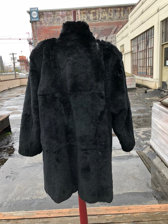 Vintage 80s black rabbit Fur Chubby Jacket Boxy P… - image 9