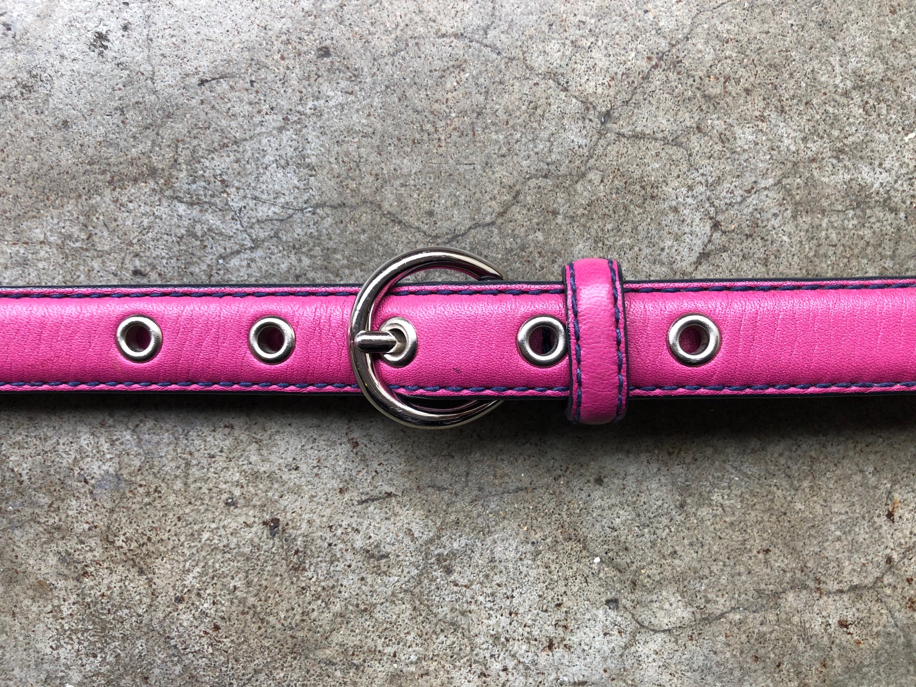 90s Skinny Pink Fuchsia Retro Leather Belt Slim Thin Size  display picture 3
