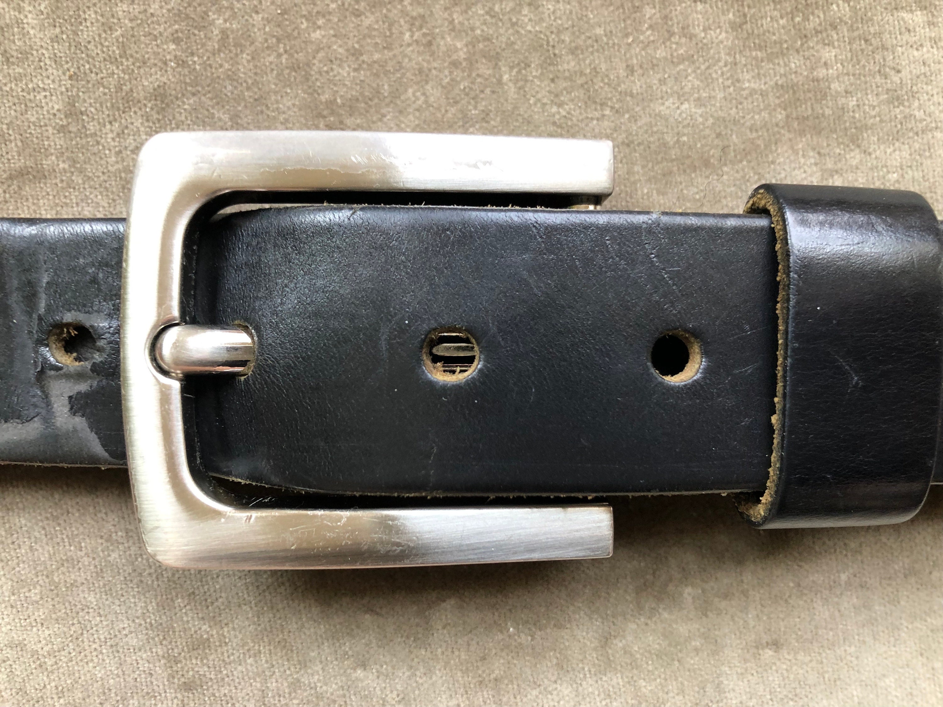 Thick Black Leather Work Belt Heavy Duty Chunky Brushed Silver