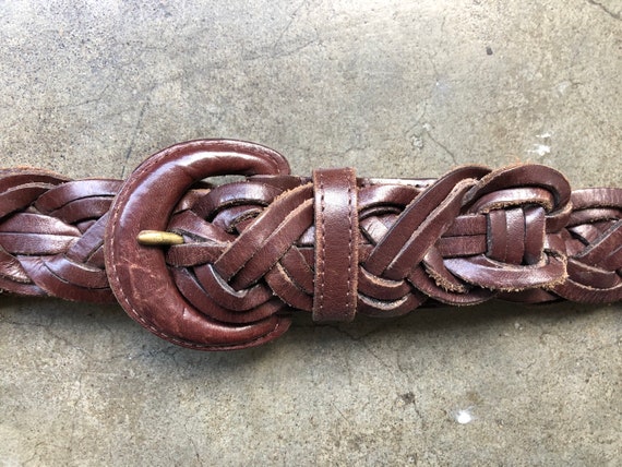 90s COACH Dark Brown Leather Woven Braided Belt Self Covered