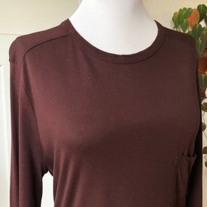 T by Alexander Wang Dark Plum Eggplant Raisin Purple Drapey Knit Rayon Soft Long Sleeve Top Size M Blouse Womens Shirt Vintage y2k Simple