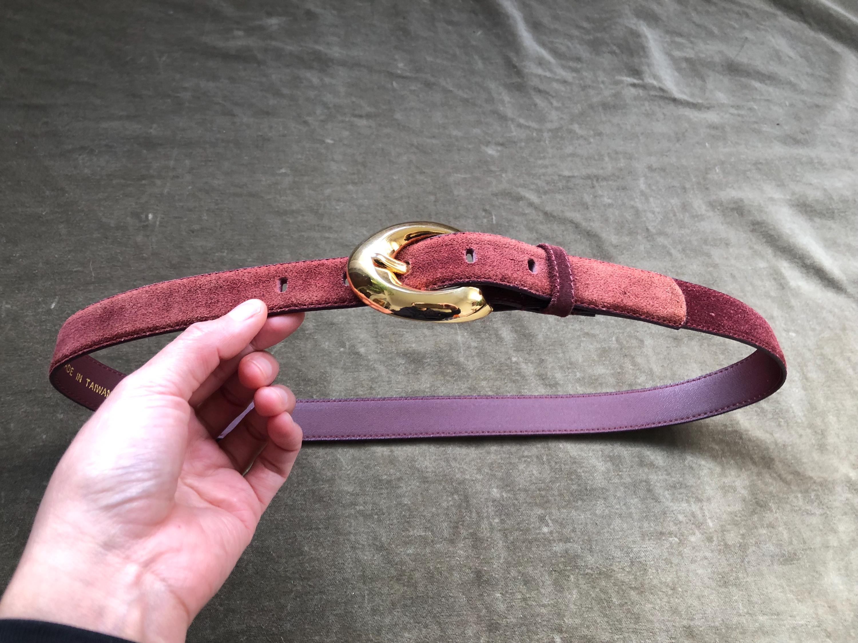 80s Burgundy Suede Leather Skinny Fashion Retro Belt Size  display picture 2