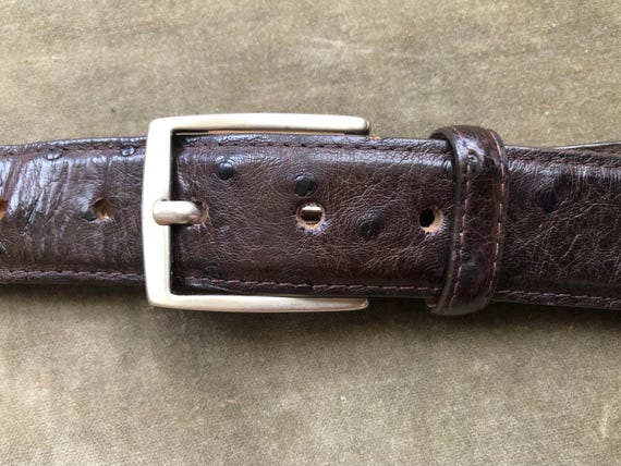 Vintage Genuine Real Ostrich Dark Brown Soft Leather Belt  display picture 1