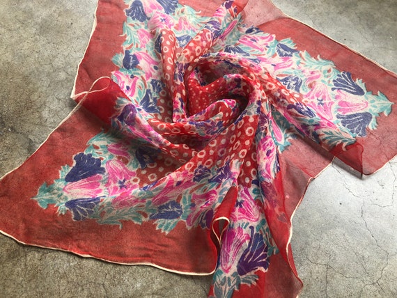 40s 30s Sheer Silk Tissue Chiffon Floral Polkadot… - image 8