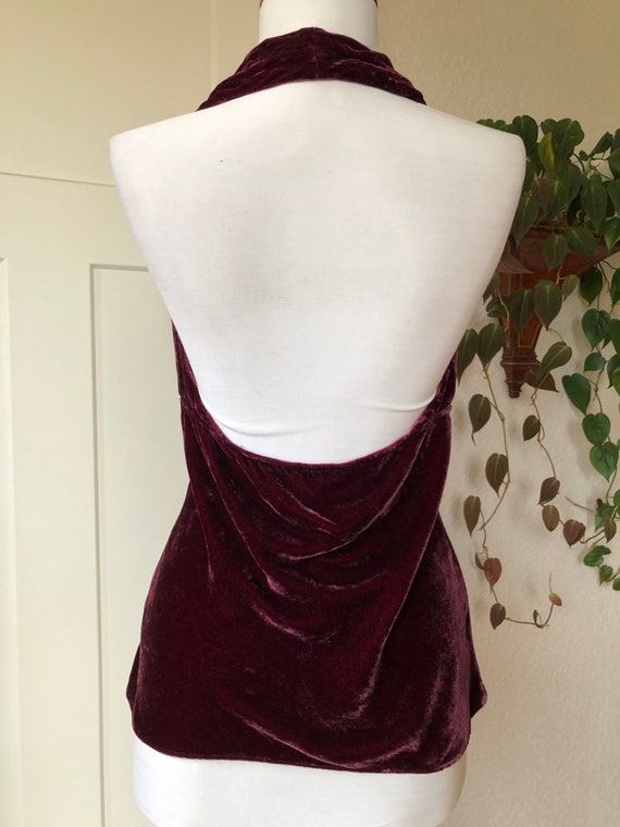 90s Velvet Halter Dark Plum Burgundy Tank Slip To… - image 9