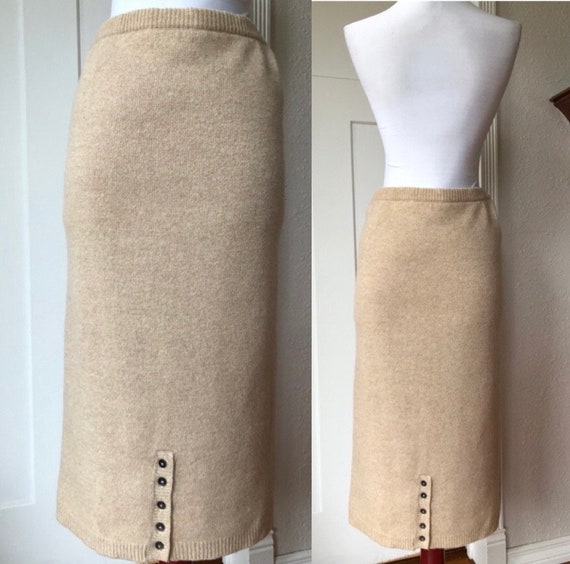 80s Wool Knit Midi Mid Length Sweater Skirt Back … - image 9