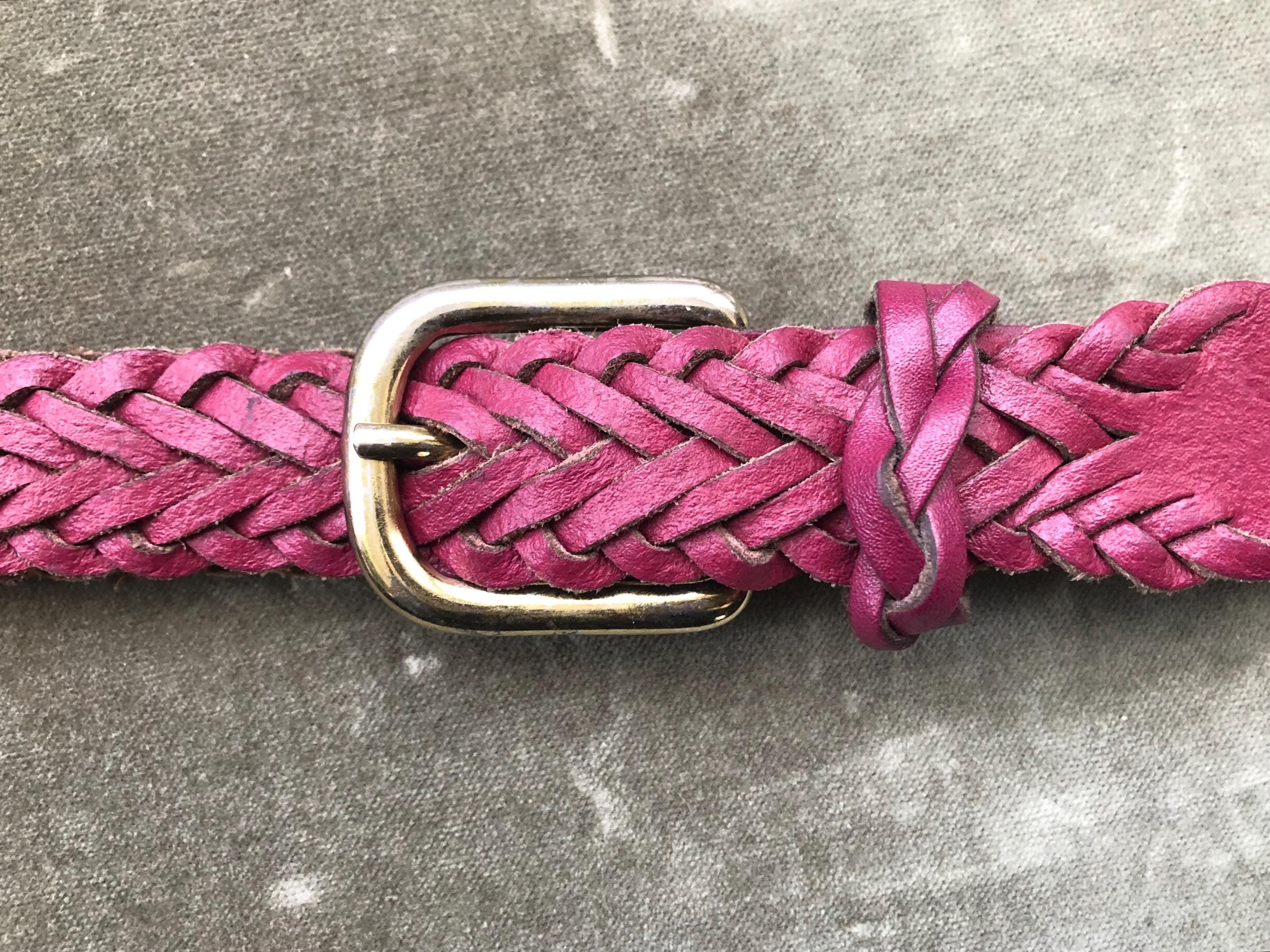 80s 90s Burgundy Leather Woven Braided Belt Adjustable Vintage