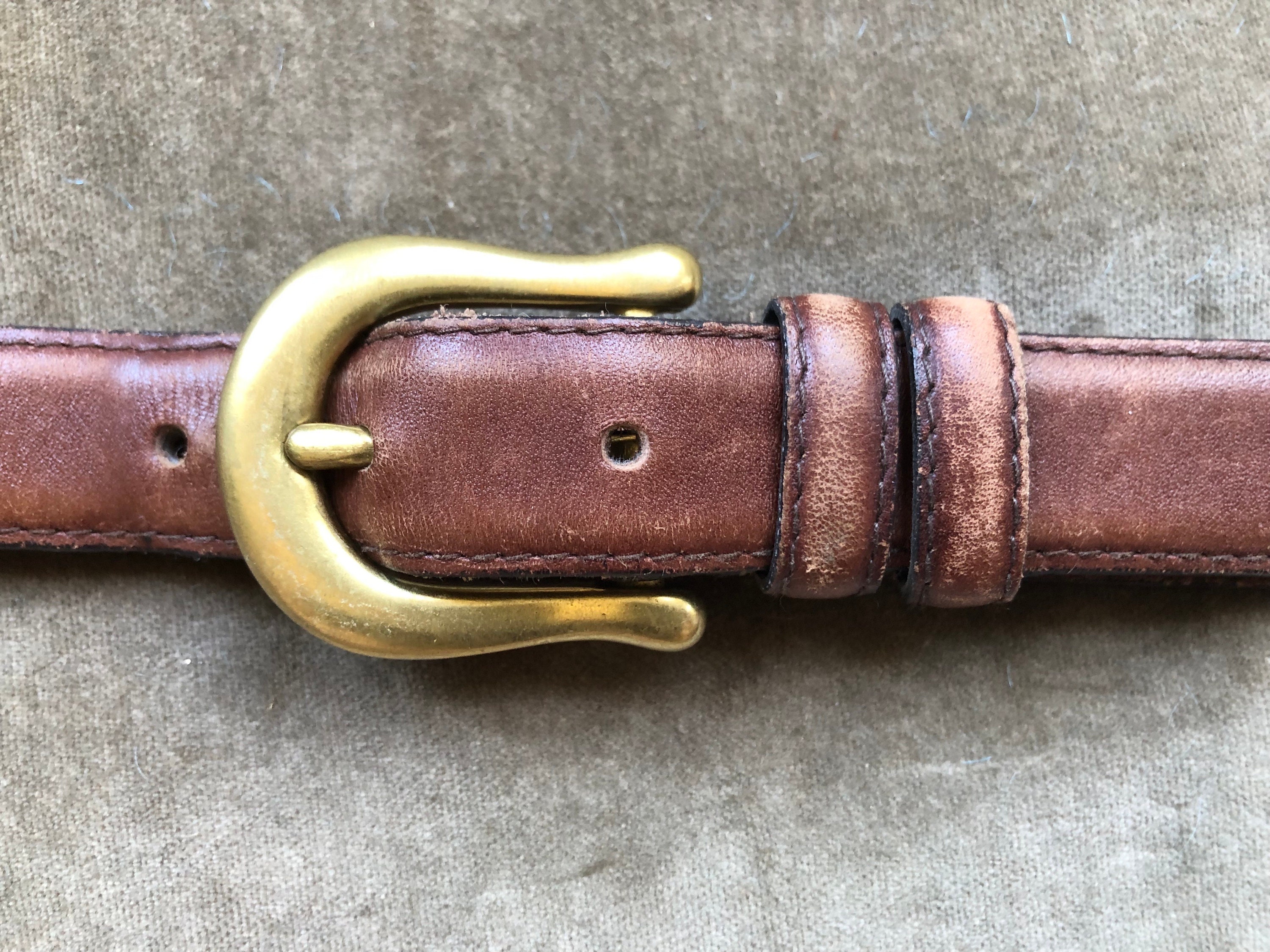 Vintage brown leather brass buckle sturdy skinny belt vintage brown leather brass buckle sturdy skinny belt | eBay main image 4