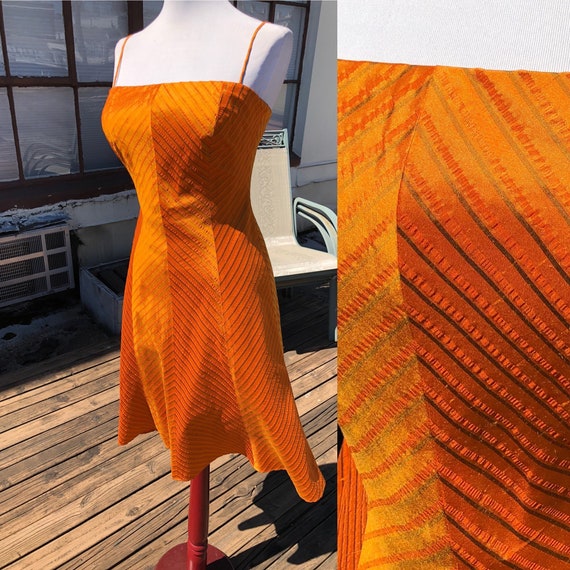90s Orange Silk Dress Short Mini Slip Gown 1990s … - image 1