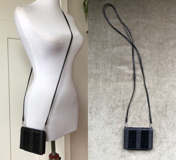 Mini Black Woven Leather Wallet Purse Shoulder Ba… - image 9