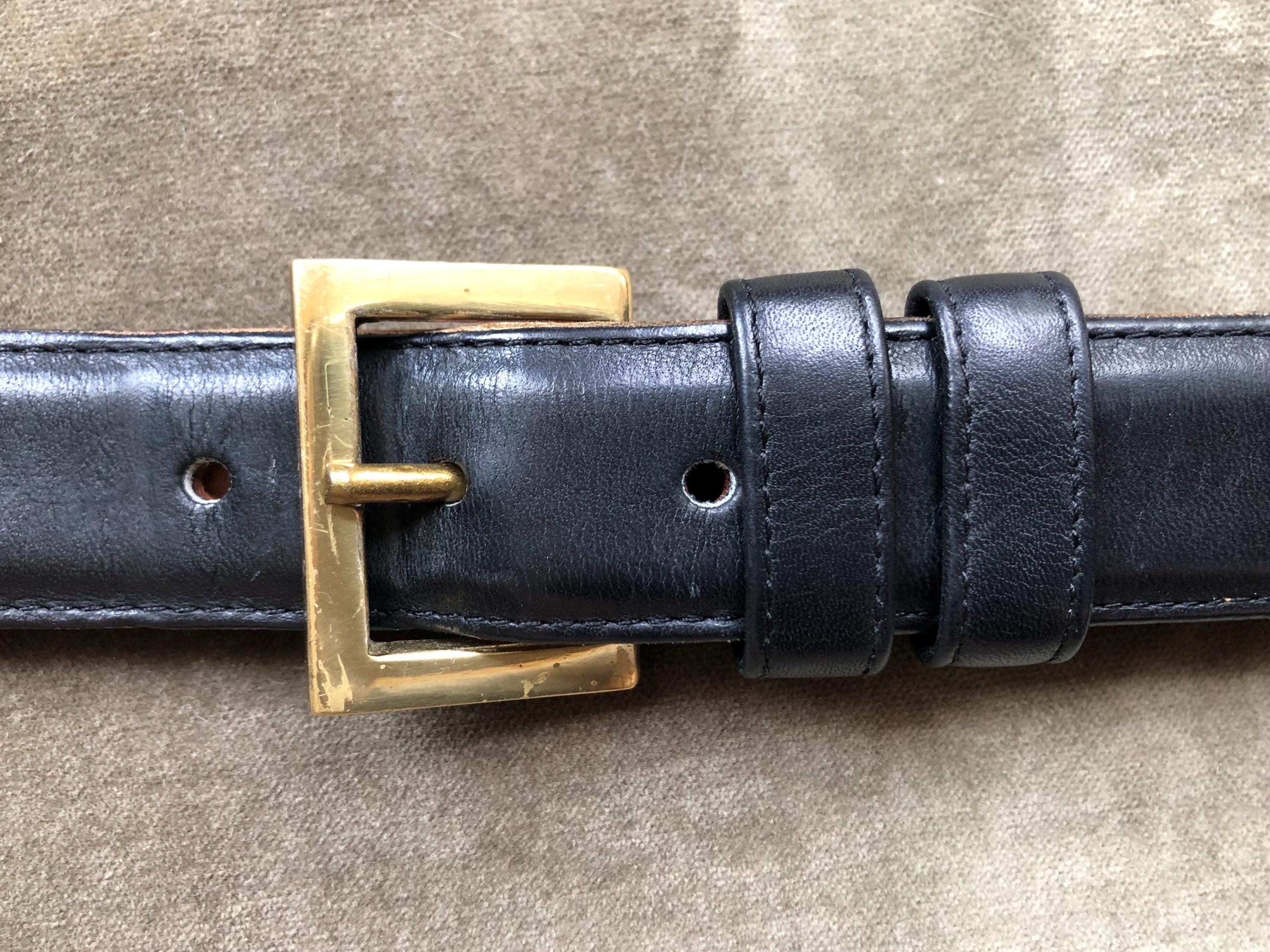 COACH Black Glove Leather Belt Chunky Swuare Solid Brass  display picture 2