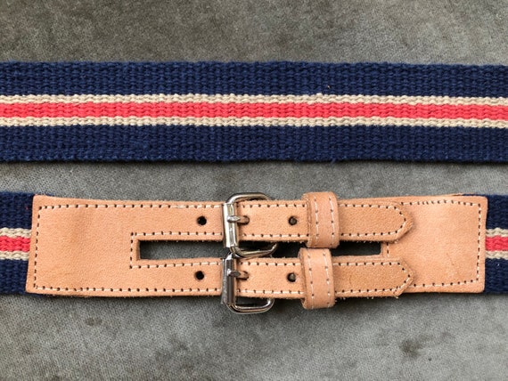 60s 70s Woven Cotton Fabric Striped Belt XS S 26 … - image 1