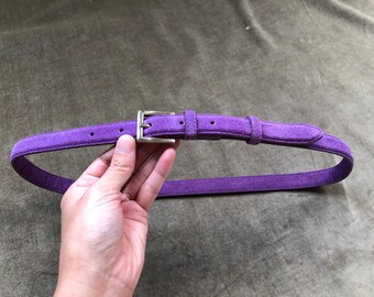 Purple Suede Leather Super Skinny Belt Silver Shiny Square  display picture 1