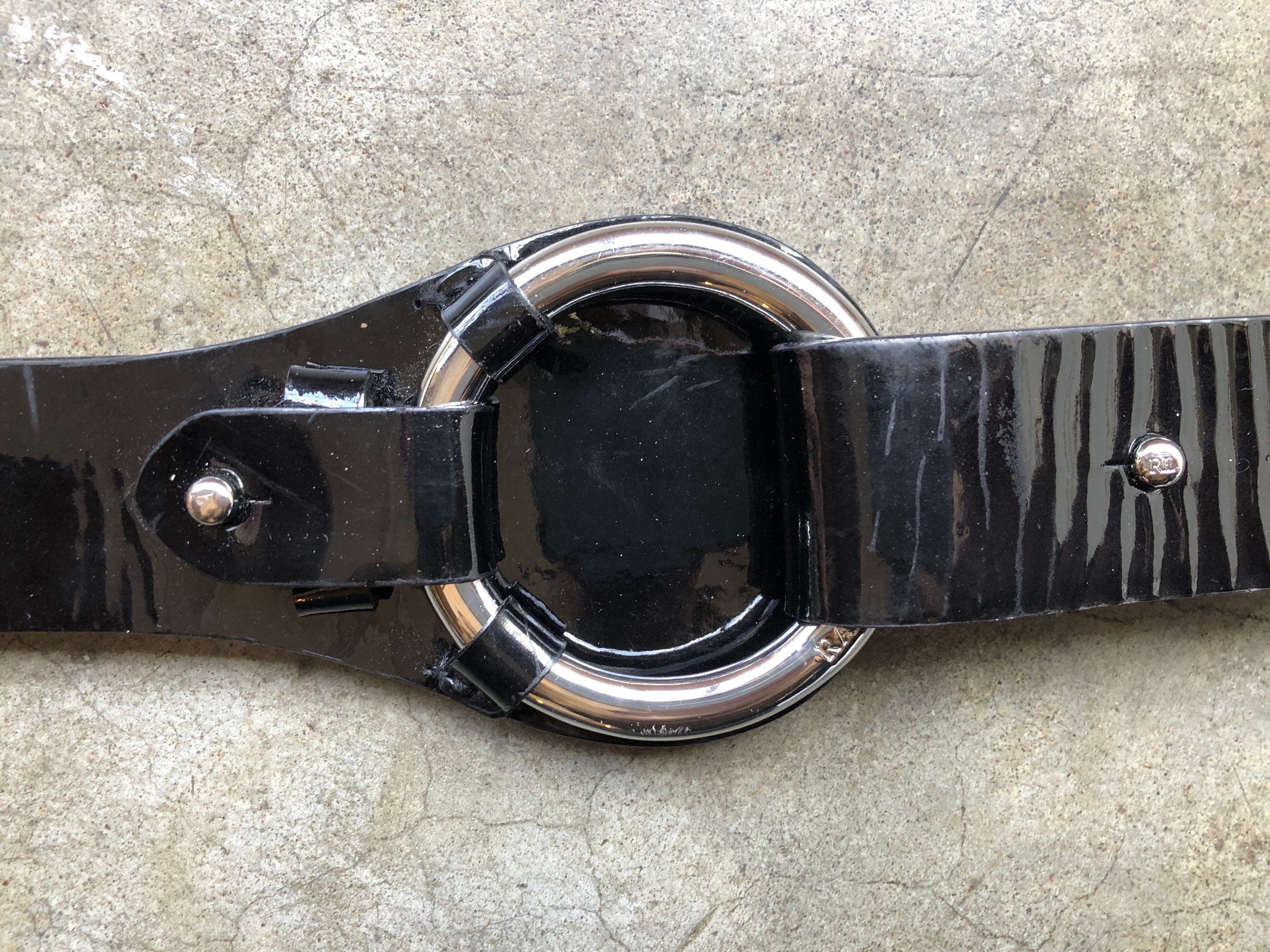 Vintage Ralph Lauren Black Patent Leather O-Ring Equestrian Belt size Large RALPH LAUREN RL Signed Black Italian Leather Belt Patent  main image 2