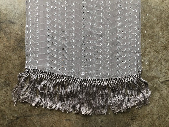Sheer Silk Chiffon Gray Floral Embroidered Silver… - image 8