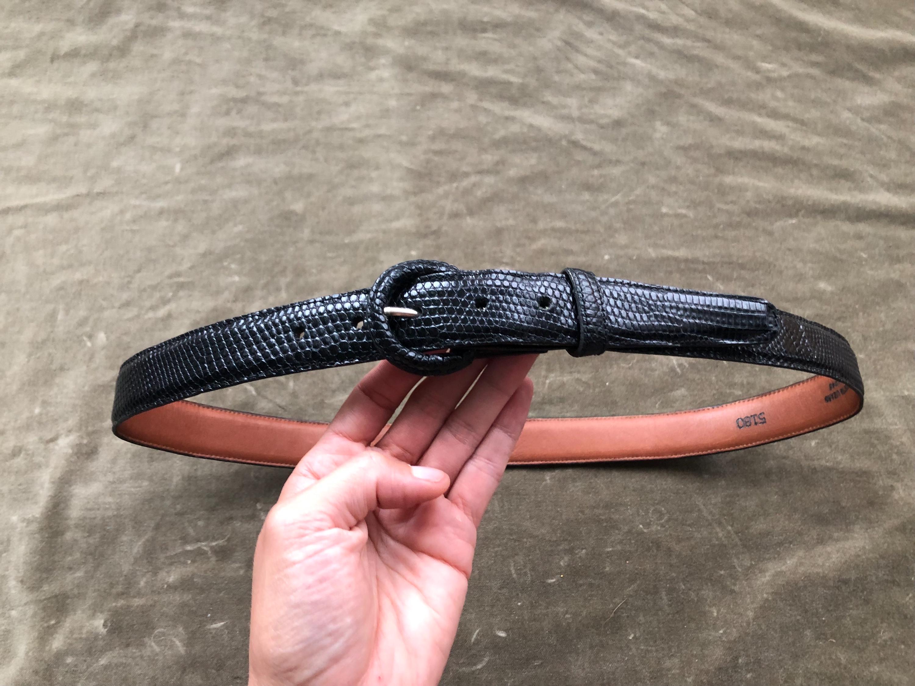 Skinny Croc Lizard Reptile Embossed Polished Black Leather 