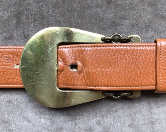 60s 70s Rust Brown Leather Chain Link Woven Belt Vintage S  display picture 1